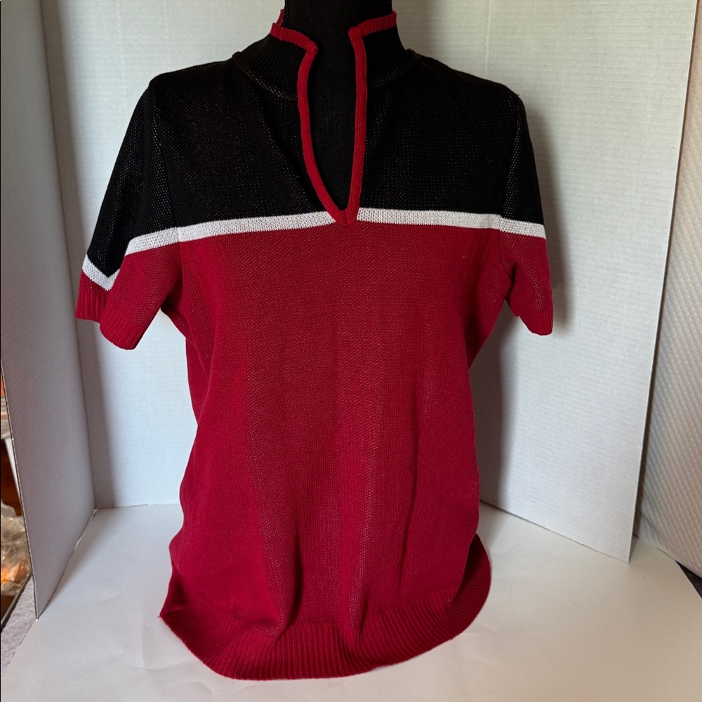 Red and Black V-Neck Sweater